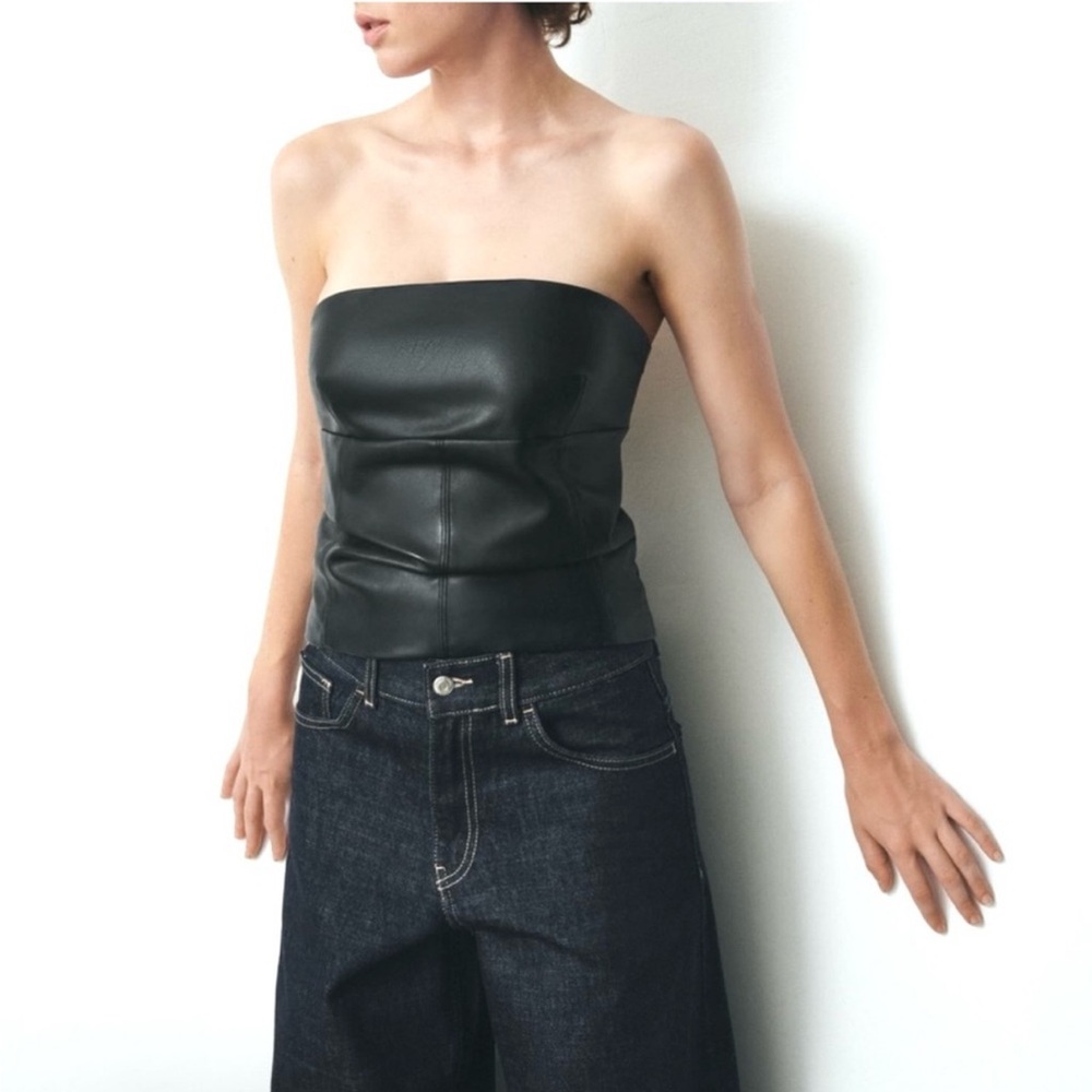 ZARA black vegan leather tube top, XXL, NWT